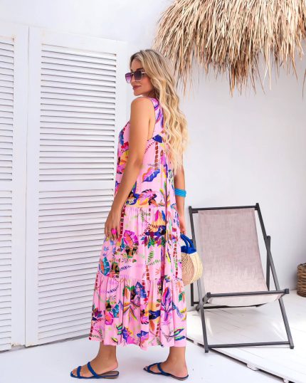 vestido midi com estampas costa