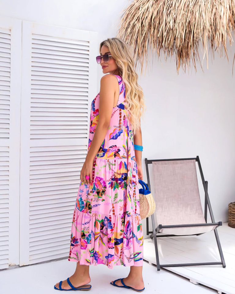 vestido midi com estampas costa