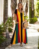 vestido longo colorido