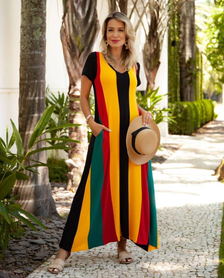vestido longo colorido