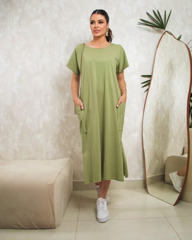 Vestido Midi Verde Oliva